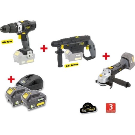 X-FIT PACK « GROS oeUVRE » 3 machines 18V + 2 batteries 18V 3.0Ah : Perceuse ...