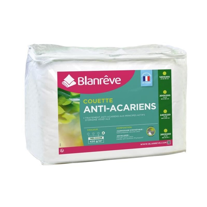 BLANREVE Couette tres chaude Percale - Anti-acariens - 420g/m² - 240x260cm