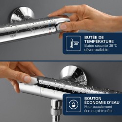 Mitigeur thermostatique douche GROHE Precision Flow - Montage mural - Protect...