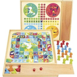 JEUJURA Jeux de l'oie et petits chevaux - Plateau avec plumier en bois