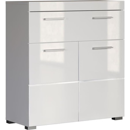 Meuble de salle de bain Rangement bas - 2 portes & 1 tiroir - Blanc - L 73 x ...