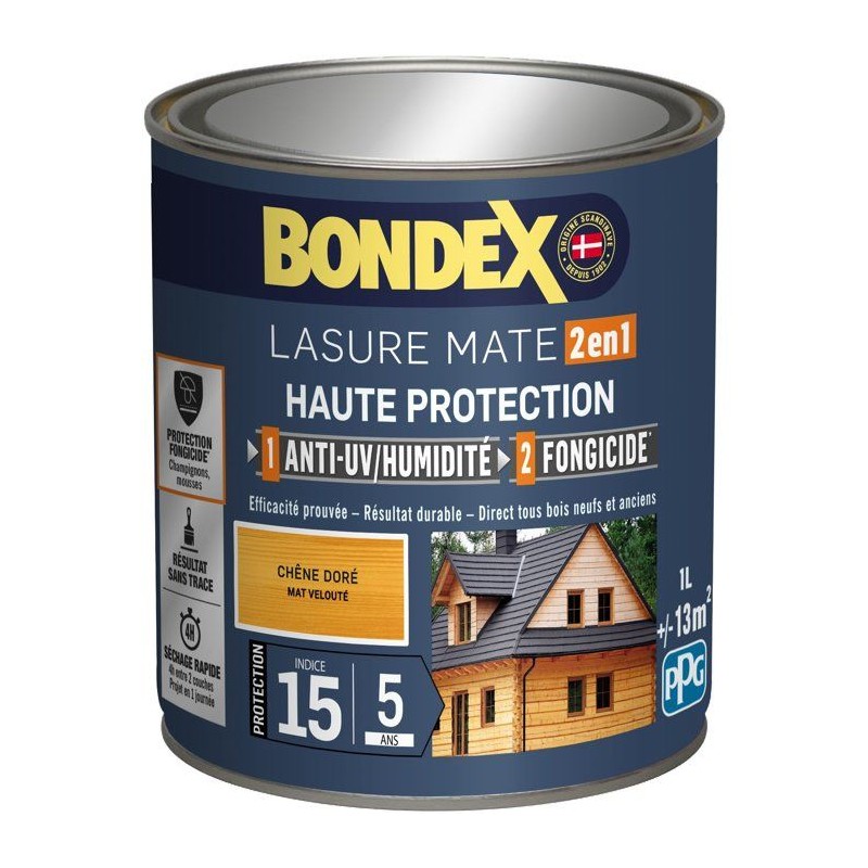BONDEX Lasure 2 en 1 Satin Haute Protection 5 ans - Chene doré