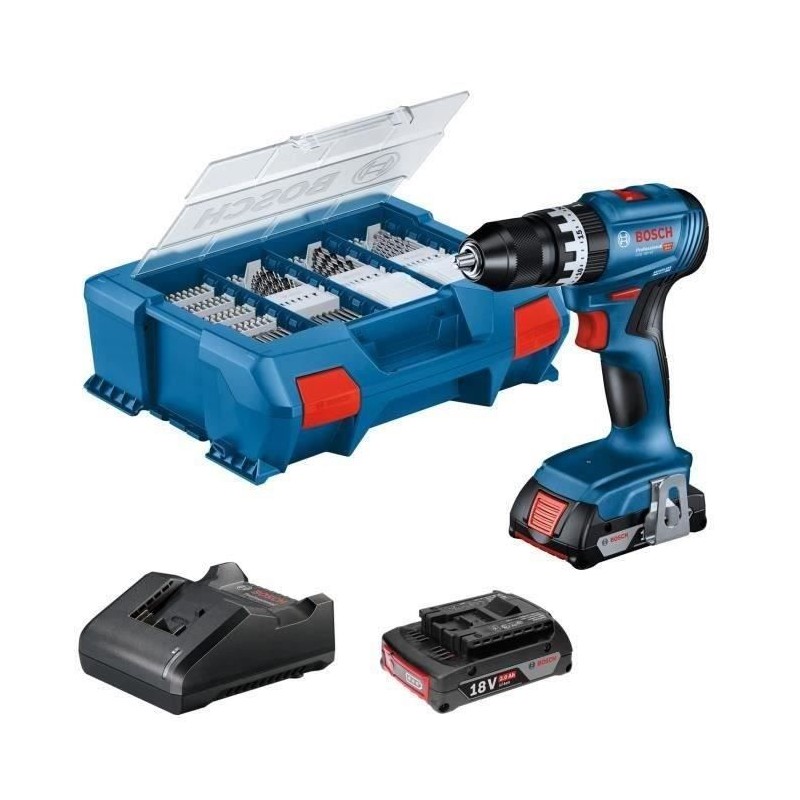 Perceuse a percussion Bosch Professional GSB 18V-45 + 2 batteries 2,0Ah + Cha...