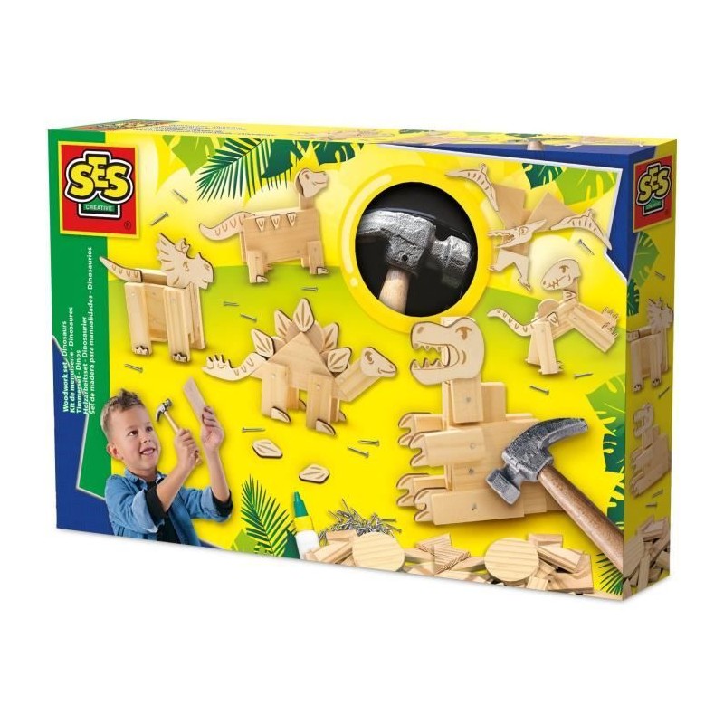 Kit de menuiserie - SES CREATIVE - Dinosaures - Avec clous et colle