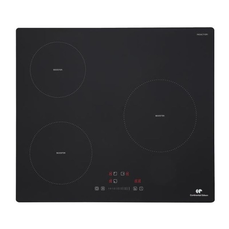 Plaque induction 3 foyers CONTINENTAL EDISON 6200W- 3 timers - 3 boosters - noir