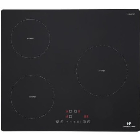 Plaque induction 3 foyers CONTINENTAL EDISON 6200W- 3 timers - 3 boosters - noir