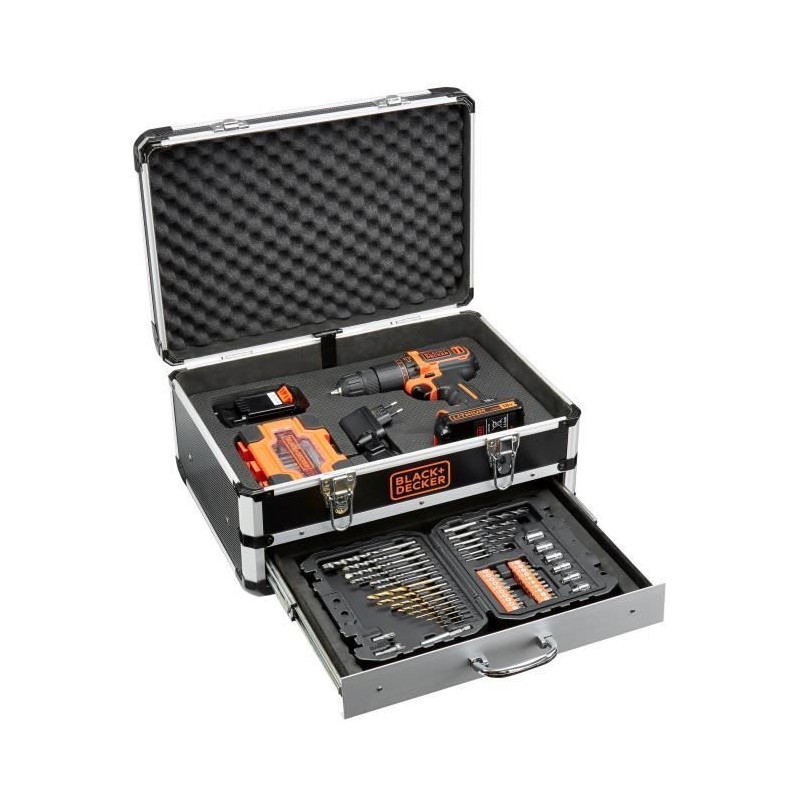 Kit perceuse a percussion sans fil - 18V - BLACK+DECKER - BDC718AS2F-QW - 2 b...