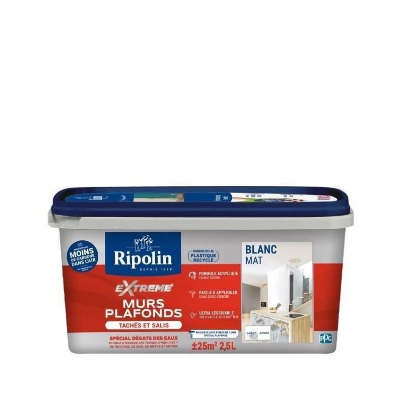 RIPOLIN Peinture Mat pour Plafonds Tachés et Salis - Blanc mat