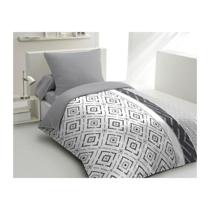 Parure de couette microfibre ETHNO - 1 housse de couette 140 x 200 cm + 1 tai...