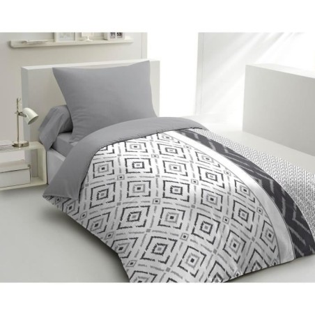 Parure de couette microfibre ETHNO - 1 housse de couette 140 x 200 cm + 1 tai...