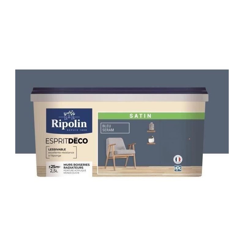 RIPOLIN Peinture Couleur Satin Ultra Couvrante pour Cuisine, Chambre, Salon, ...