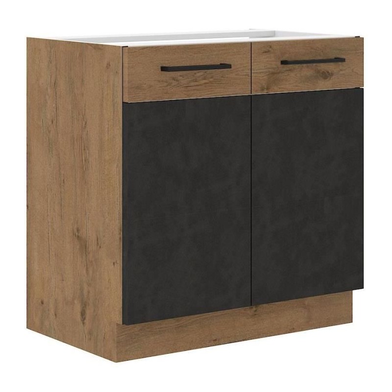 Meuble bas ROCK - Mélaminé - Chene Lancelot et gris matera - L 80 x H82 cm
