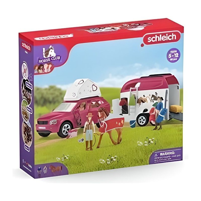 Voyage en voiture avec remorque pour chevaux, Coffret figurines Schleich 4253...