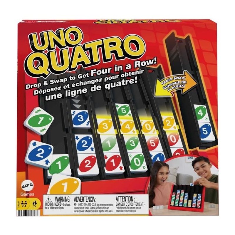Mattel Games - UNO-Quatro-Jeu pour adulte, soirée en famille et