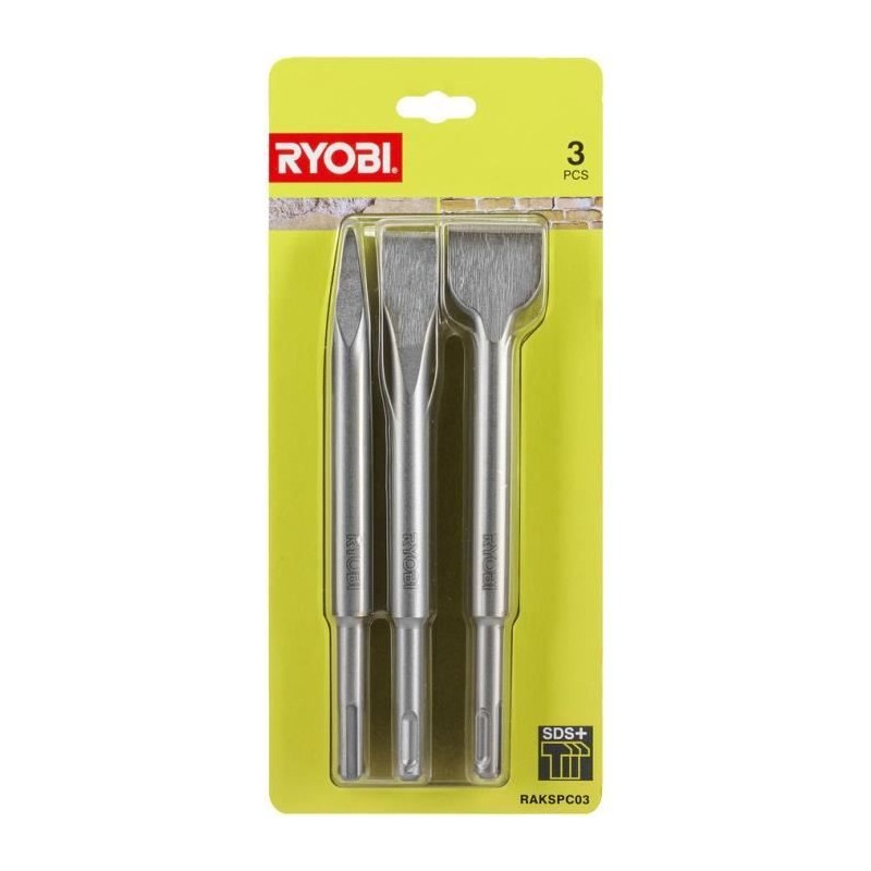 RYOBI - Kit 3 burins SDS+ (1 pointe, 2 plats) - RAKSPC03