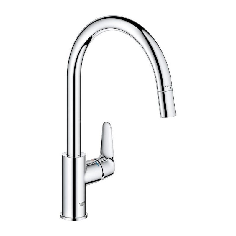 Robinet de cuisine - Chromé - Bec haut en C - Mousseur extractible - Rotation...