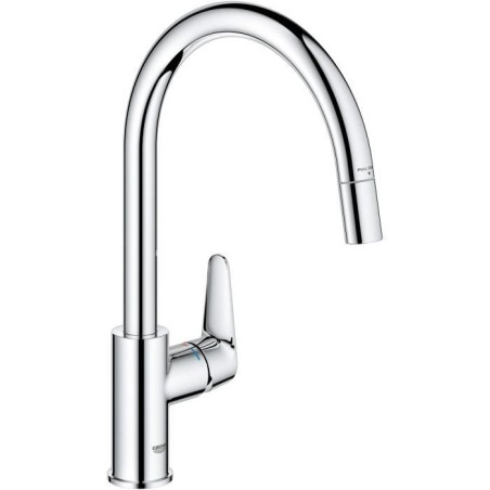Robinet de cuisine - Chromé - Bec haut en C - Mousseur extractible - Rotation...