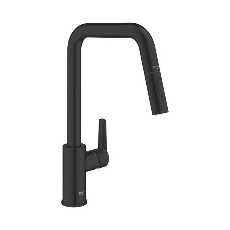 Robinet de cuisine avec douchette GROHE Start bec haut noir mat 2 jets