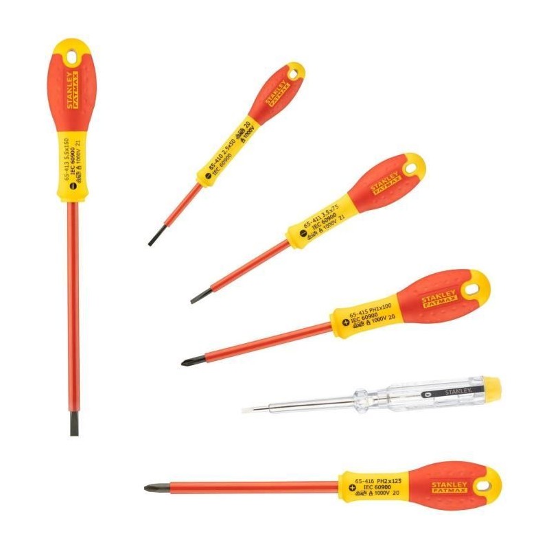 Jeu de 6 Tournevis Isolés 1000V - STANLEY FATMAX - 0-65-441 - Electricien + P...