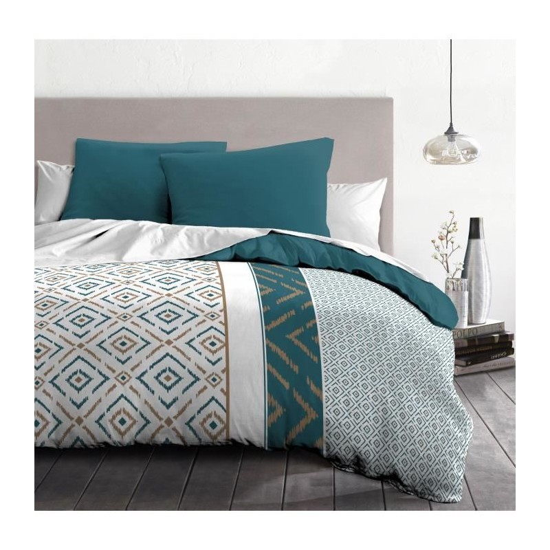 Parure de couette microfibre Ethno - 1 housse de couette 240x260 cm + 2 taies...