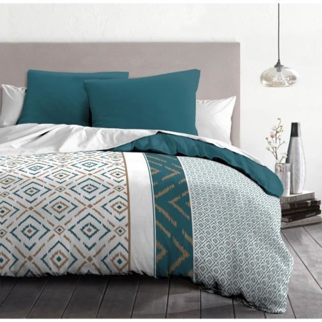 Parure de couette microfibre Ethno - 1 housse de couette 240x260 cm + 2 taies...