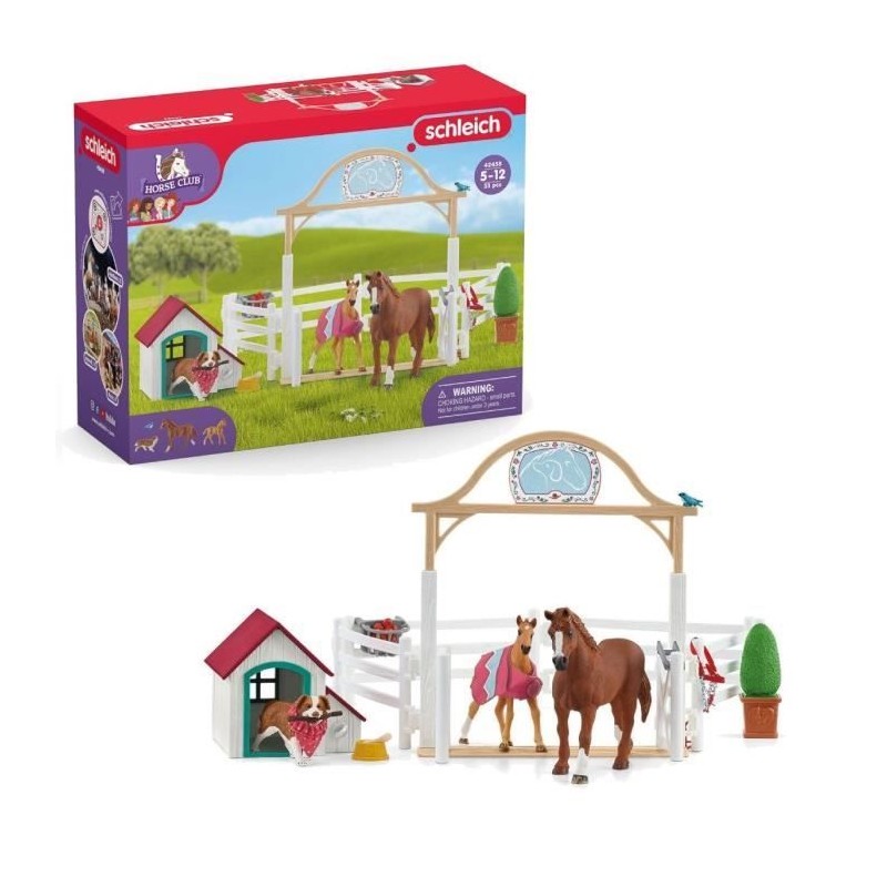 Enclos pour chevaux d'Hannah avec chienne Ruby, coffret schleich avec 20 élém...