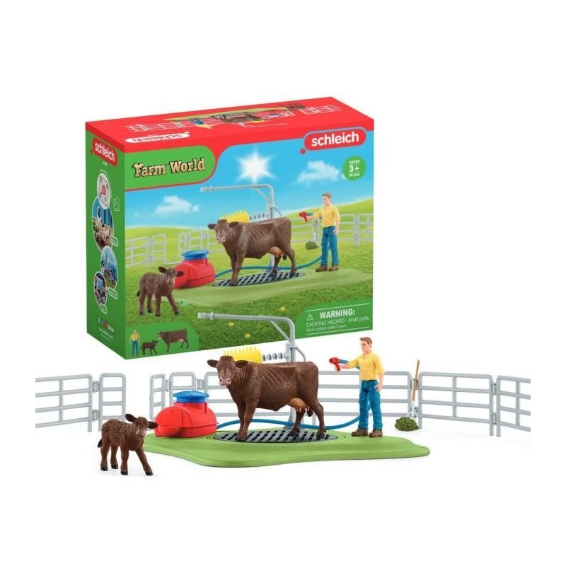Station de lavage pour vache, Coffret de jeu avec 1 figurine de vache, 1 veau...
