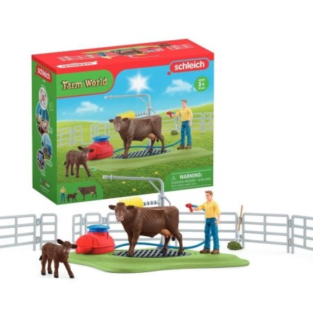 Station de lavage pour vache, Coffret de jeu avec 1 figurine de vache, 1 veau...