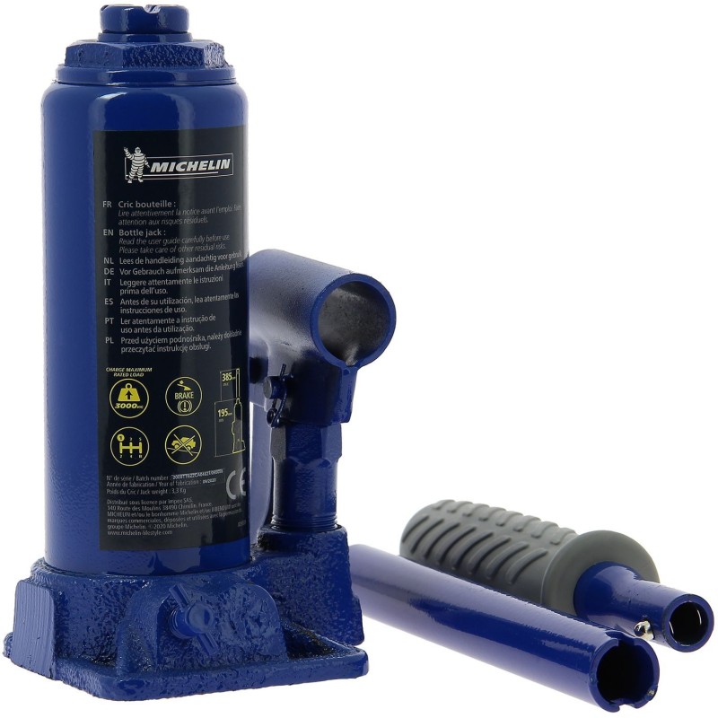 Cric hydraulique bouteille 3 tonnes hauteur levage 195mm a 385mm - MICHELIN -...