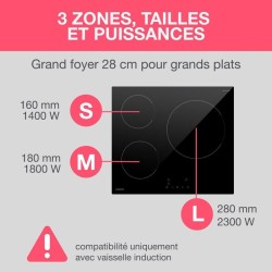 Table de cuisson induction OCEANIC 3 foyers L60 x P52 cm OCEATI3Z7B