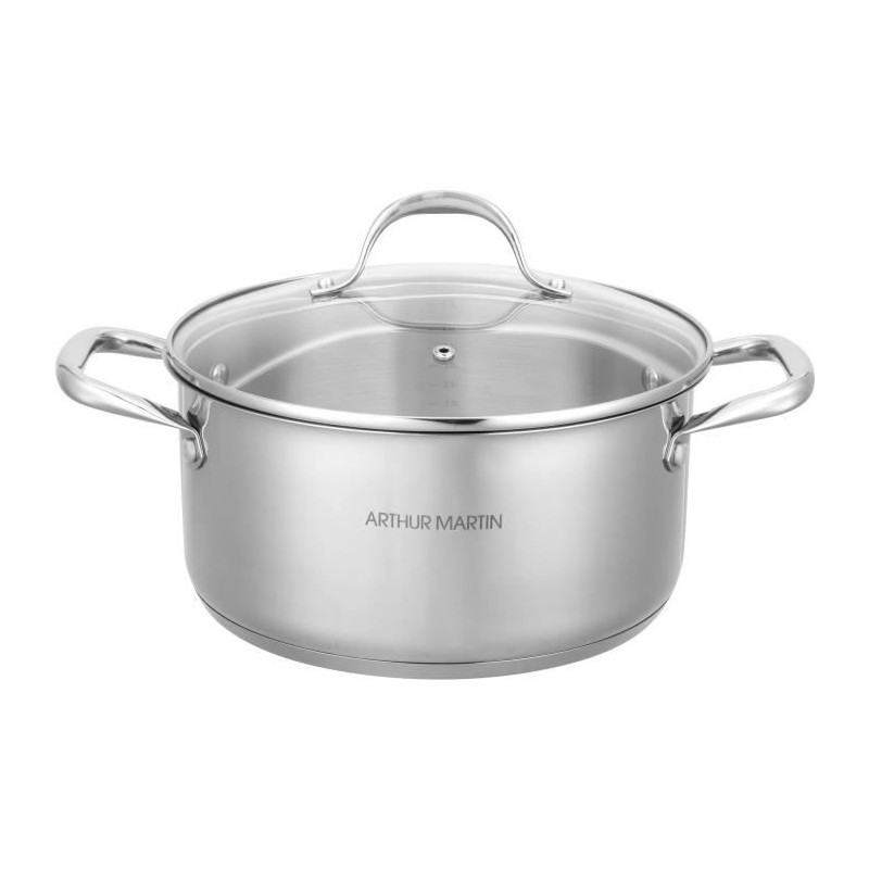 AM3549 Arthur Martin Marmite 24 cm avec couvercle – Acier Inoxydable – Tous f...