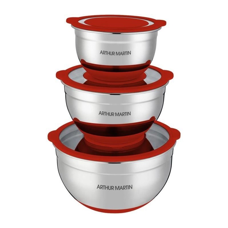 Set de saladiers - ARTHUR MARTIN - AM032 - 16-20-24 cm - Couvercles hermétiqu...