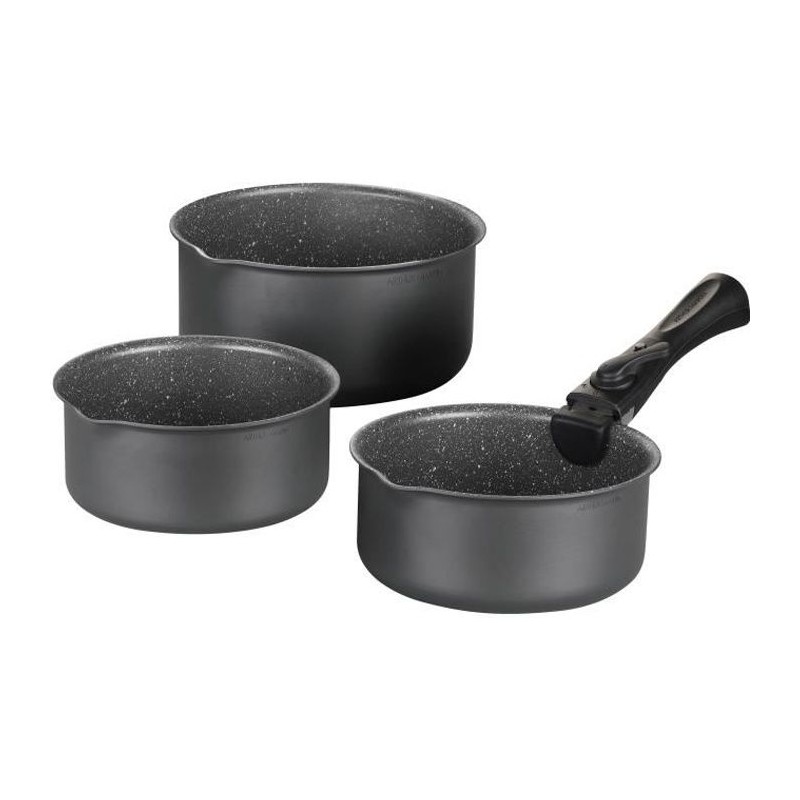 Set de 3 casseroles Gris Mat 16-18-20 cm + 1 poignée amovible - Aluminium – R...