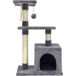 POPPY Arbre a chat gris 50 x 30 x 80 cm -  2 plateformes, 1 niche, poteaux a ...