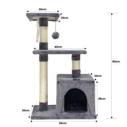 POPPY Arbre a chat gris 50 x 30 x 80 cm -  2 plateformes, 1 niche, poteaux a ...