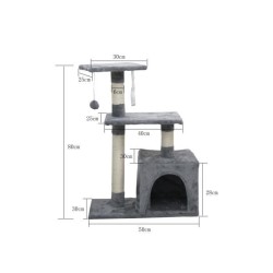 POPPY Arbre a chat gris 50 x 30 x 80 cm -  2 plateformes, 1 niche, poteaux a ...