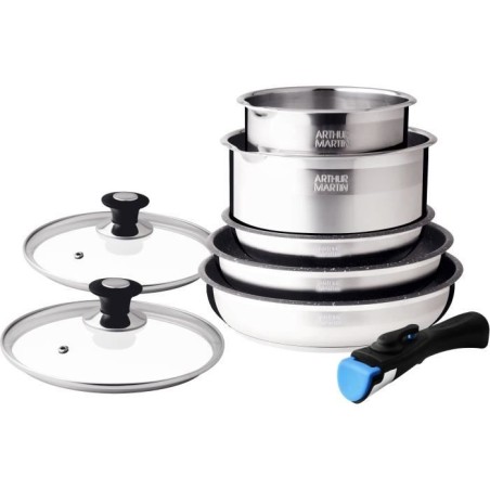 Batterie de cuisine Arthur Martin AM2493 8 pieces - Acier Inoxydable - Poigné...