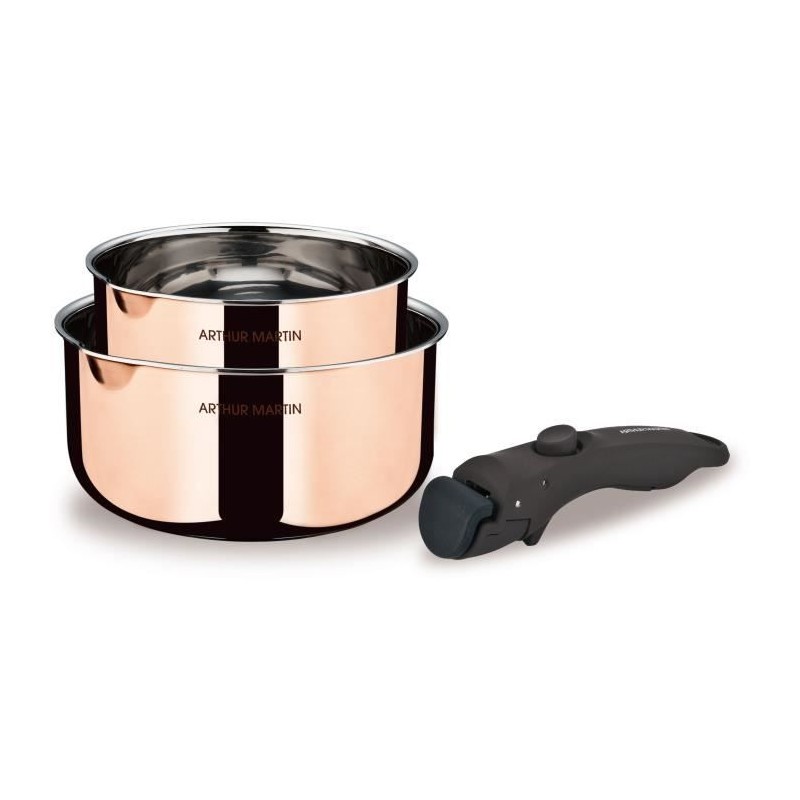 2 casseroles 16-20 cm + 1 poignée - ARTHUR MARTIN - AM720GT - 3 couches tripl...