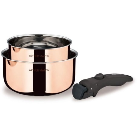 2 casseroles 16-20 cm + 1 poignée - ARTHUR MARTIN - AM720GT - 3 couches tripl...