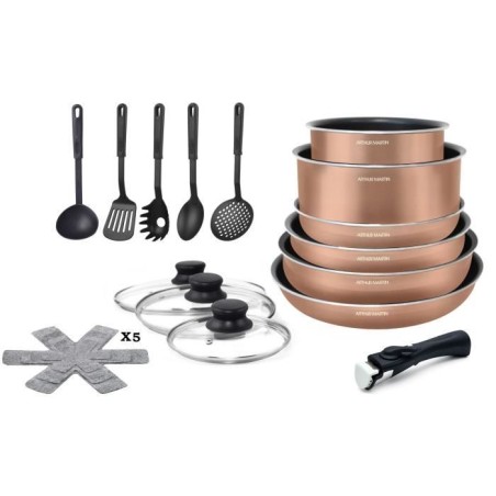 Batterie de cuisine 20 pieces Arthur Martin - aluminium - poignée amovible - ...