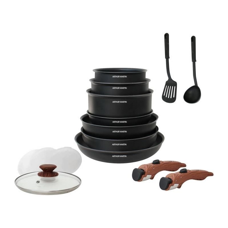Arthur Martin AM1502 Batterie de cuisine 15 pieces - poignée amovible effet b...