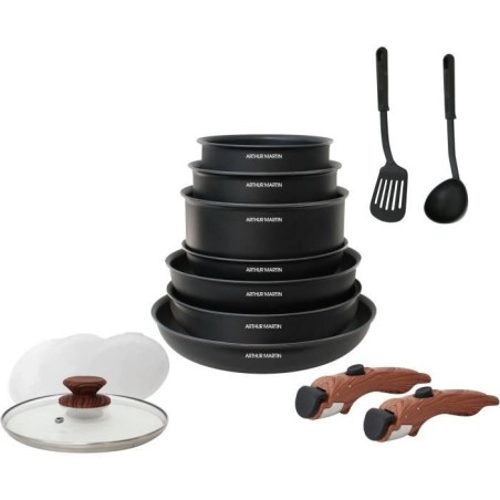 Arthur Martin AM1502 Batterie de cuisine 15 pieces - poignée amovible effet b...
