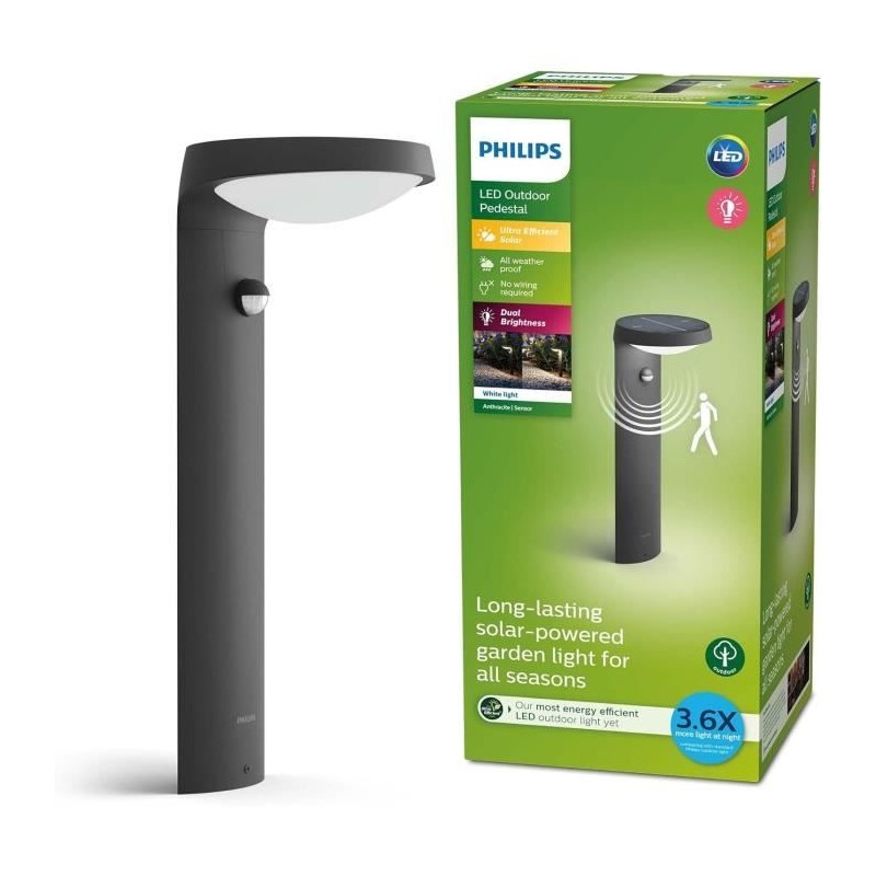 Borne avec recharge solaire PHILIPS TYLA classe énergétique A, détecteur de m...
