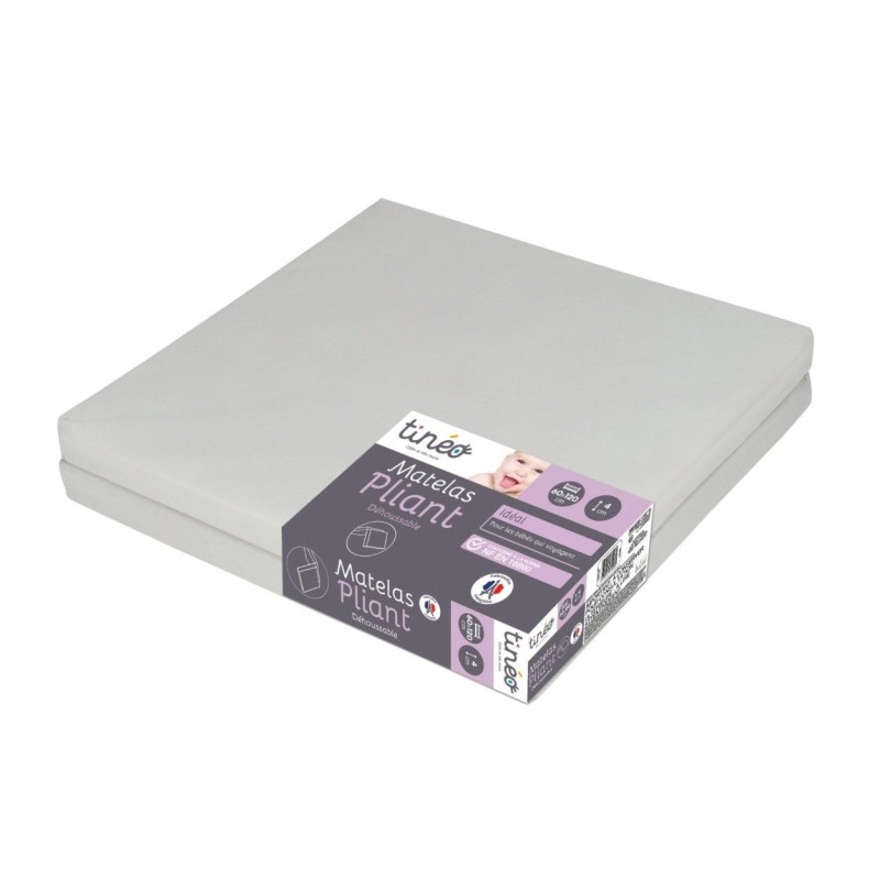 Matelas Bébé Pliant 60x120x4cm - 2 Parties - Couchage D'appoint - Déhoussable...