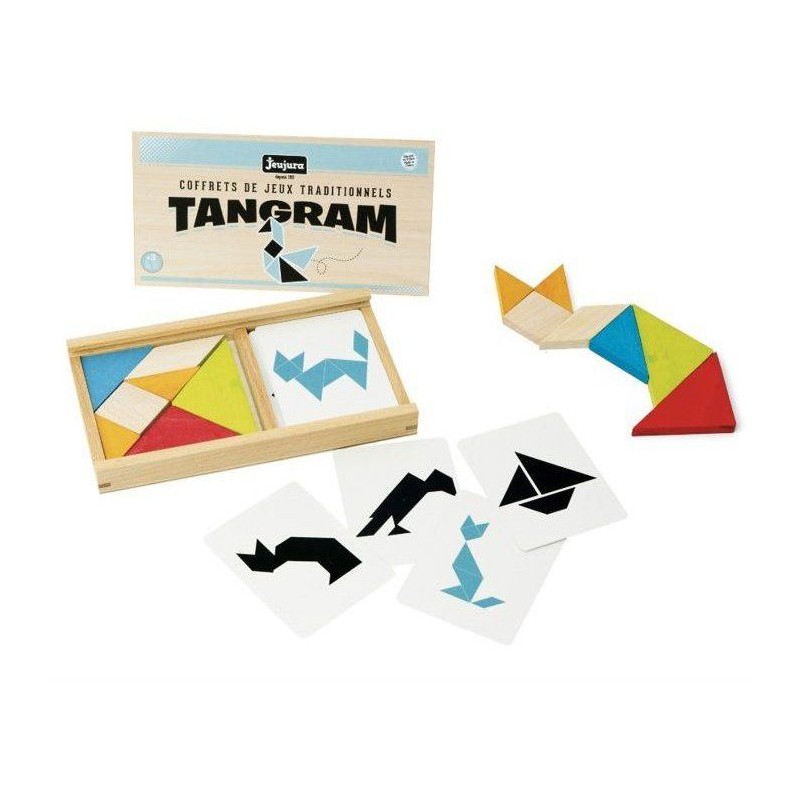 Jeu de tangram en bois - JEUJURA - 8144 - Coffret en bois - 7 pieces - 30 mod...
