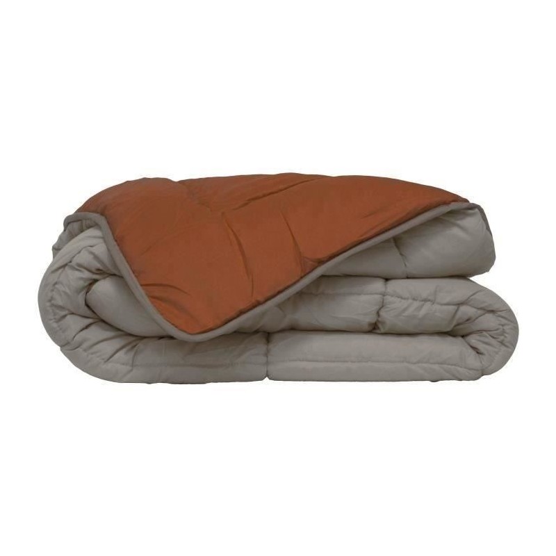CALGARY - Couette Chaude Microfibre 400gr/m² - Gris Galet & Marron Gingembre ...