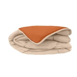 CALGARY - Couette Chaude Microfibre 400gr/m² - Gris Galet & Marron Gingembre ...