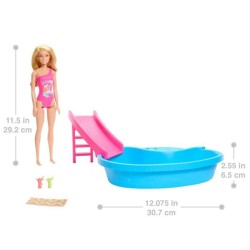 Barbie-Poupée et accessoires-Coffret poupée blonde avec piscine de