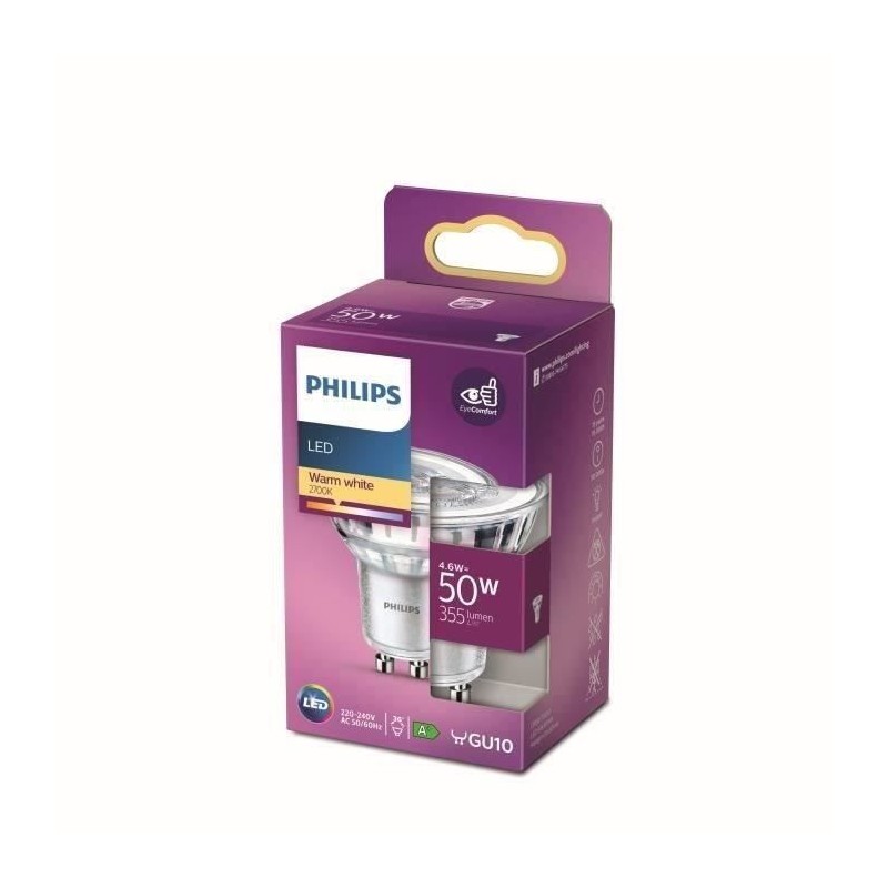 Philips Ampoule LED Equivalent50W GU10 Blanc chaud Non Dimmable