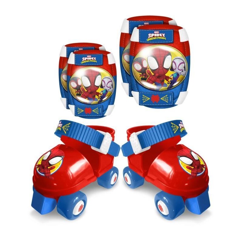 STAMP - Set Patins a roulettes avec genouilleres - Spidey - Enfant - Bleu - R...
